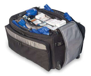 ESS Range Roller Rolling Range Bag has zippered closures to keep items secure